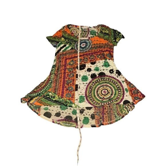 Adore Womens Size L  Multi  Colored Cut Out Tab Shift Dress Boho Mod Hippie - Picture 4 of 6